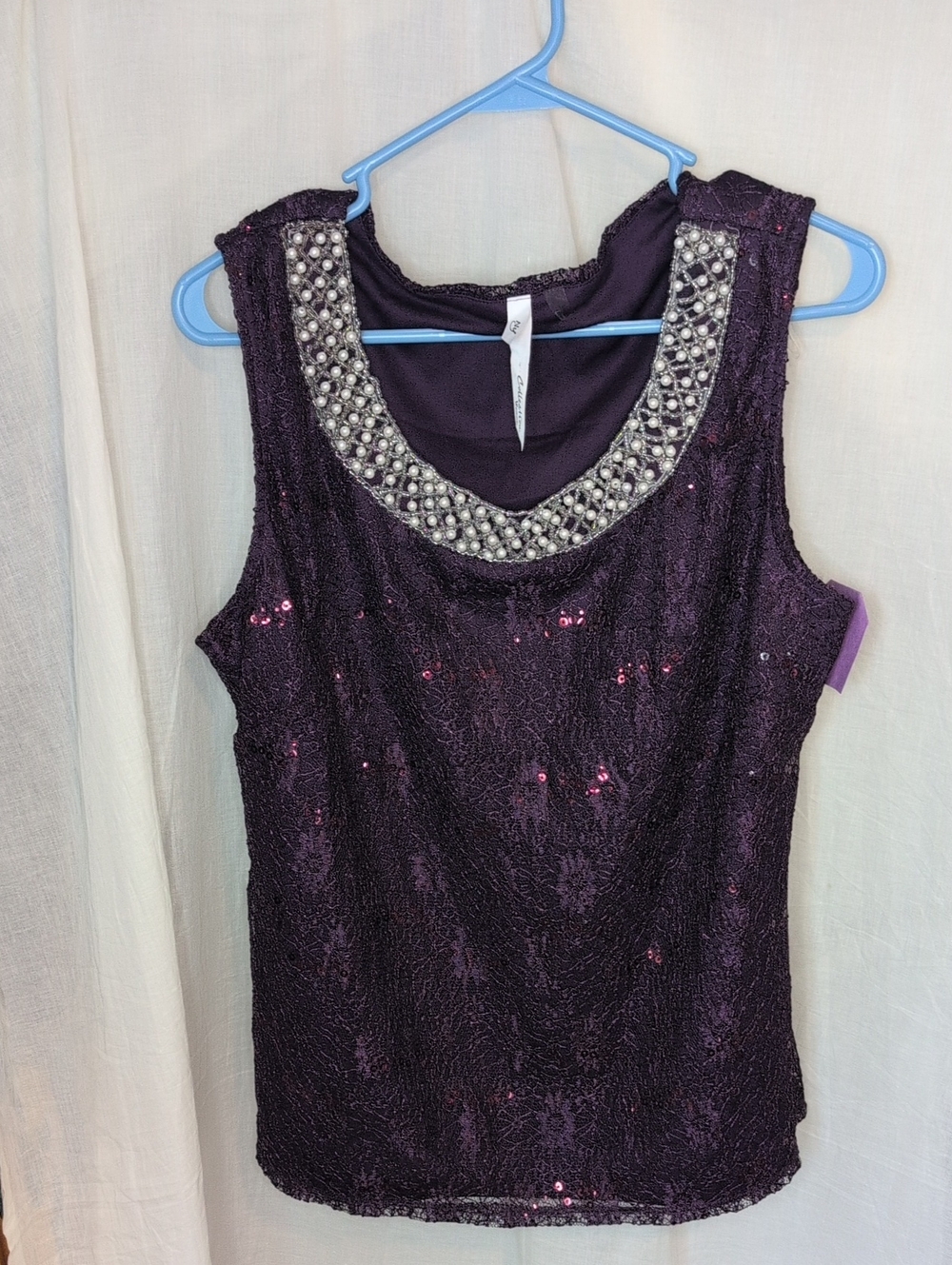 NY Collection Purple Beaded Scoop Neck Top